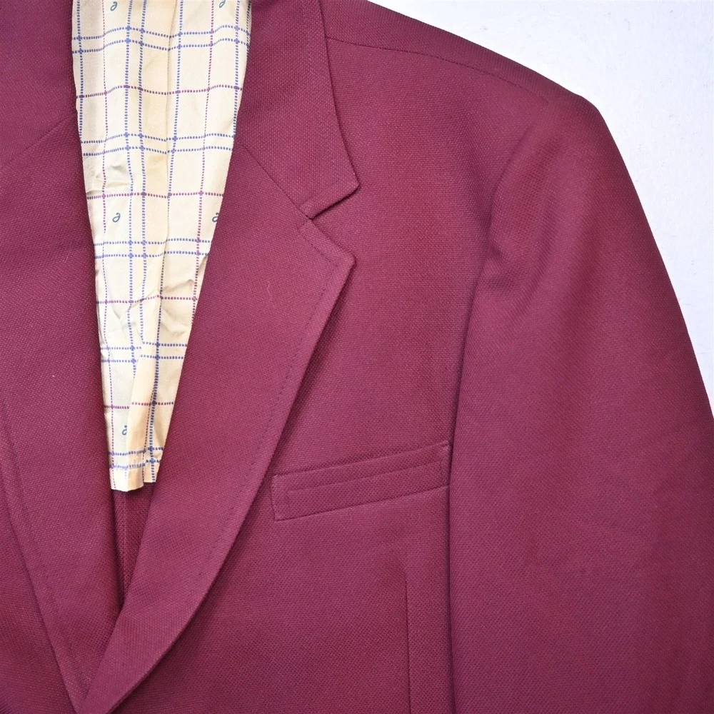 Vtg USA Made 46L‎ Dark Red Gold Button Mens Blazer Suit Jacket Sport Coat